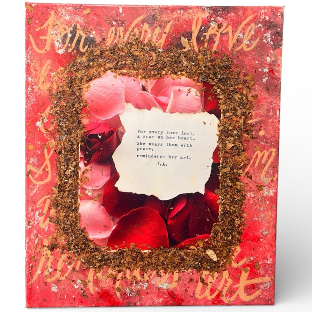 Red and Gold Mixed Media Art Piece
